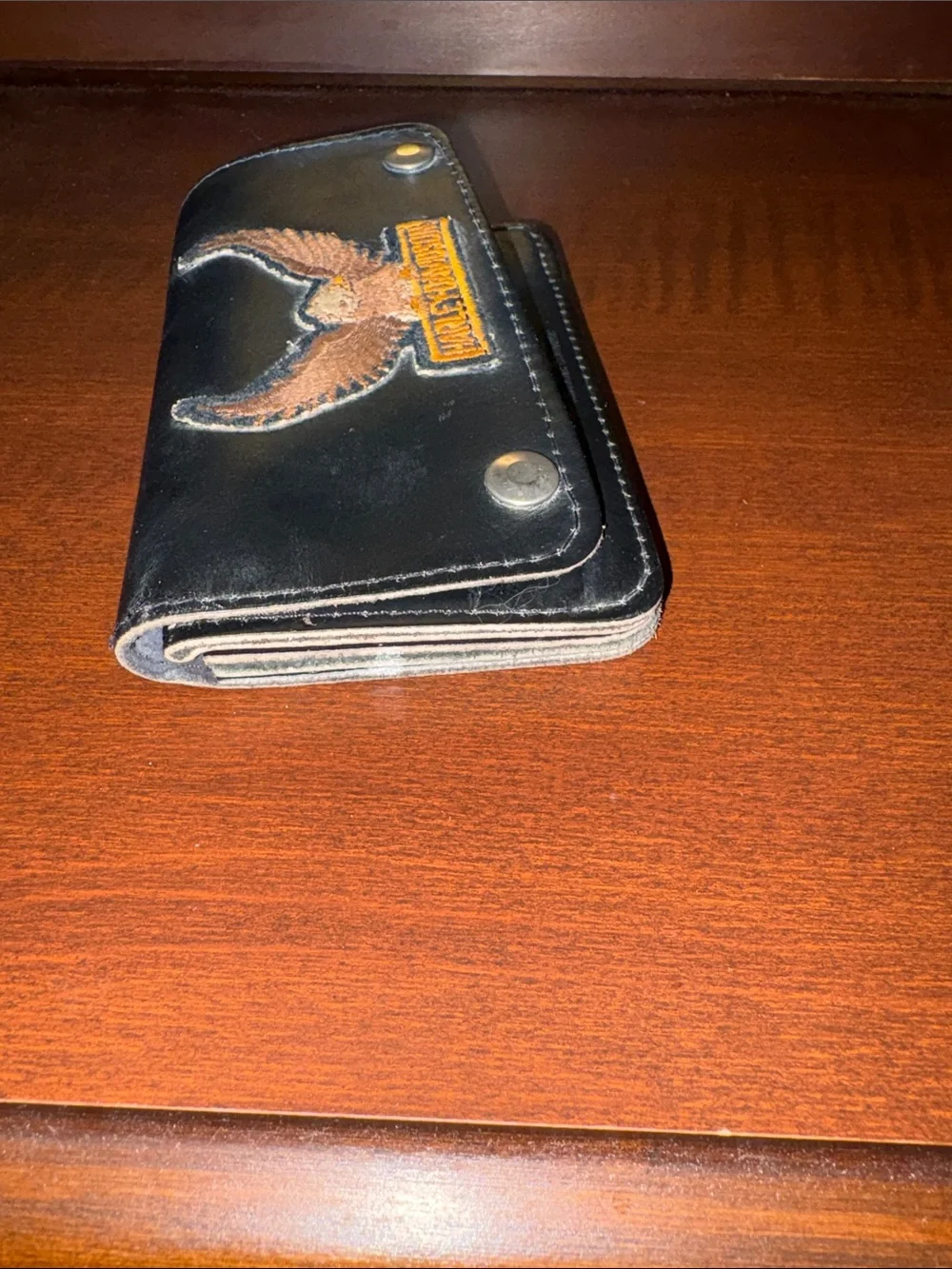 Harley Davidson Top Grain Genuine Cowhide Leather Biker Wallet Eagle Snap